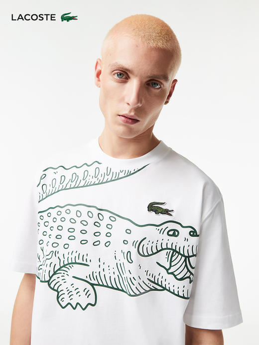【海南专供价】Lacoste法国鳄鱼男装新款潮流印花休闲宽松圆领T恤TH5511-98 商品图0