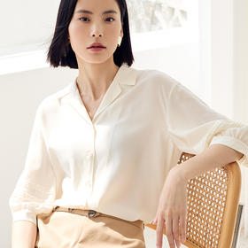 玳莎18mm水洗双绉西装领真丝衬衫女2023夏季新款简约宽松桑蚕丝七分落肩袖上衣  DB31205