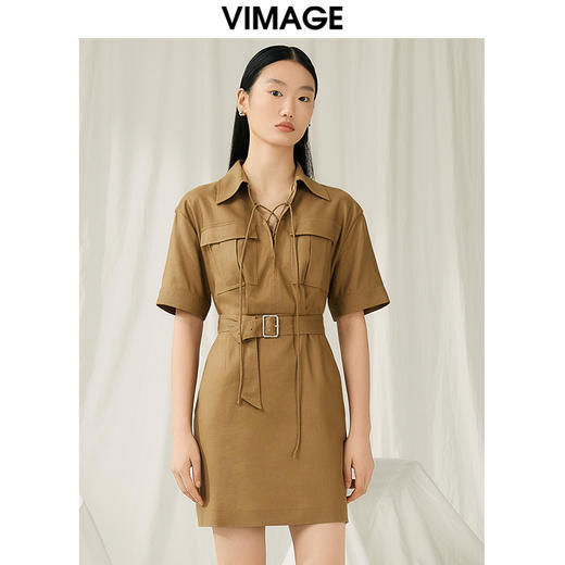 VIMAGE纬漫纪夏季新品时尚通勤复古收腰连衣裙V1907514 商品图0