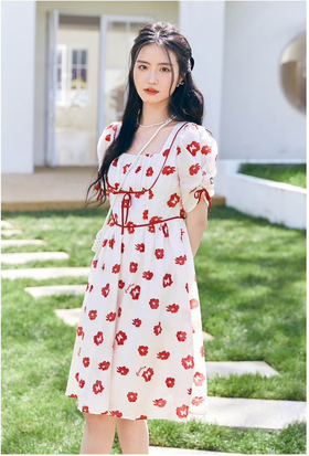 太平鸟女装花卉纹样连衣裙A5FAC2D65红色纹样