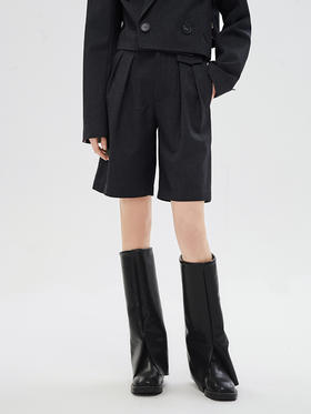 Self Who羊毛混纺显瘦垂坠感抗皱五分西裤女石油黑简约大方夏款