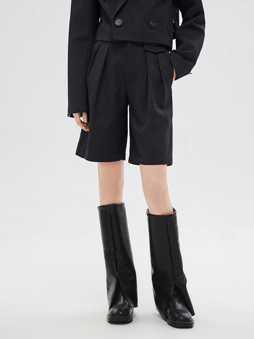 Self Who羊毛混纺显瘦垂坠感抗皱五分西裤女石油黑简约大方夏款 商品图0