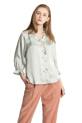 NOIR 灰色睡衣风木耳边上衣 1858