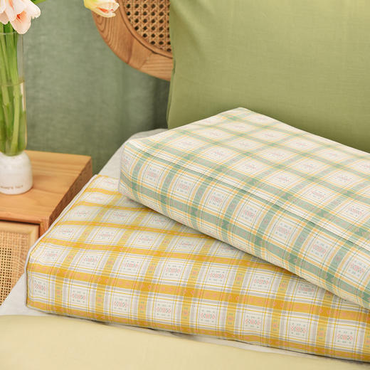 森系格纹系列荞麦壳枕头纯棉森系护颈枕 商品图1