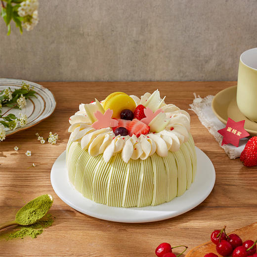 「招牌」樱吹雪--茉莉抹茶樱桃奶油蛋糕【茶韵融花香 口感轻盈】 商品图0