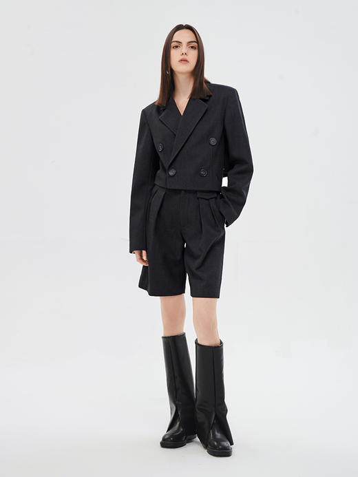 Self Who羊毛混纺显瘦垂坠感抗皱五分西裤女石油黑简约大方夏款 商品图1