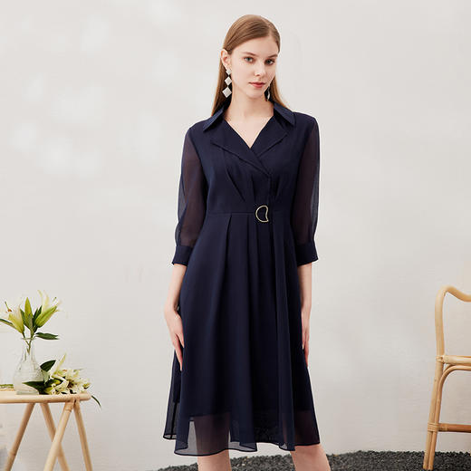 EITIE爱特爱夏季新款透视拼接袖时尚优雅连衣裙7007733 商品图2