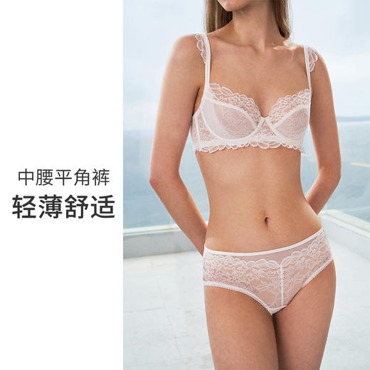 HSIA遐轻薄中腰平角裤舒适透气网纱浪漫蕾丝花叶纯棉裆底内裤女【叶子与花】 商品图1