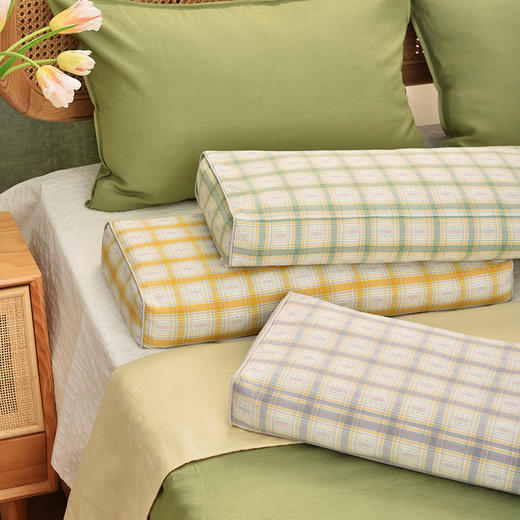 森系格纹系列荞麦壳枕头纯棉森系护颈枕 商品图0