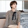 千鸟格雪纺衬衫女2023年春季新款法式复古长袖优雅系带衬衣 商品缩略图3