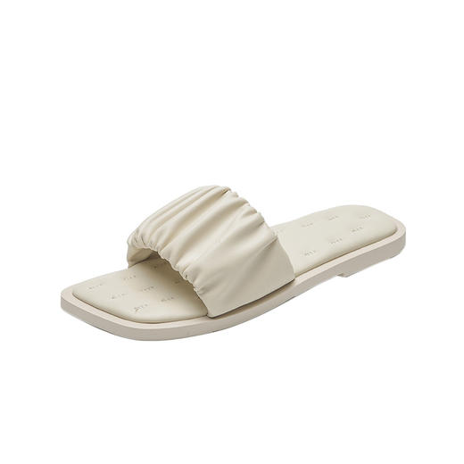 「两款配色！法式复古设计」拖鞋女夏季新款糖果个性褶皱平底外穿软底一字凉拖鞋 商品图4