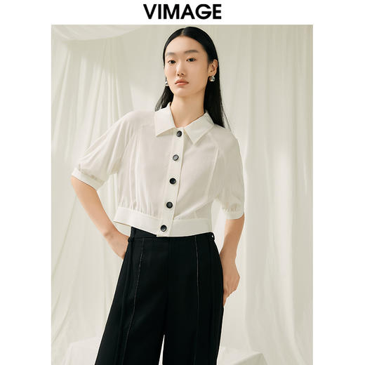 VIMAGE纬漫纪夏季新款简约短款衬衫女上衣衬衣V1909512 商品图5