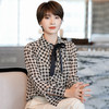 千鸟格雪纺衬衫女2023年春季新款法式复古长袖优雅系带衬衣 商品缩略图0