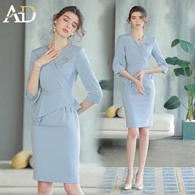 AD高端美容院工作服女2023新款职业连衣裙蓝色主持人正装套装裙子