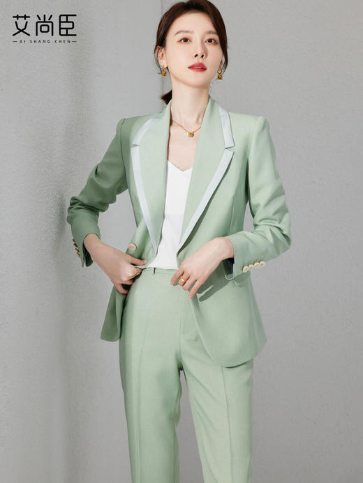 艾尚臣绿色西装外套女春季气质上班工作服教师职业装套装面试正装 商品图2