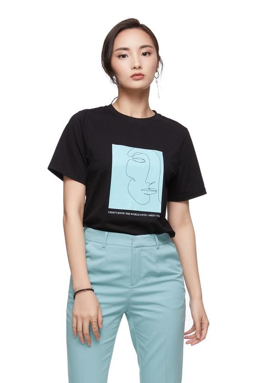 WHITE by LE TOTE #全新#  黑色抽象人物印花纯棉T恤 12413 商品图0