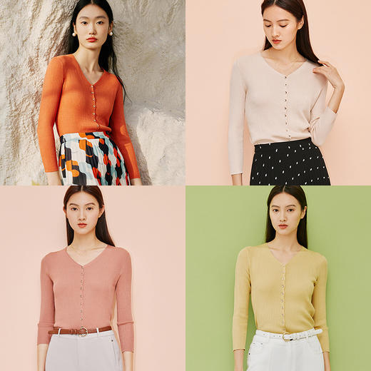 【商场同款】CJRI308  再生纤维橘色 V领针织衫 商品图9