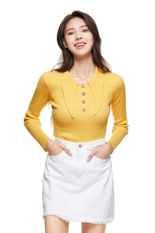 AVA 黄色夸张翻领修身毛衫 8764 商品图0