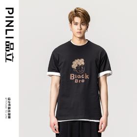 PINLI品立春季新款纯棉圆领短袖T恤男士休闲体恤BG231111053