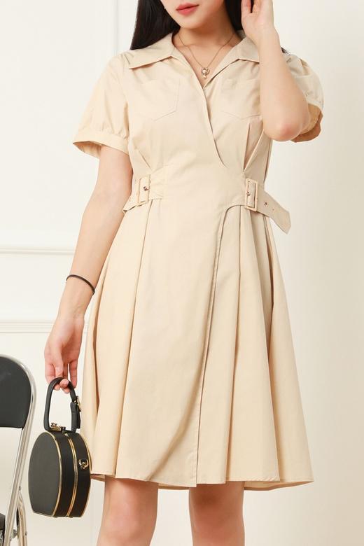 ANSUABEL 卡其学院风设计感连衣裙 12719 商品图2