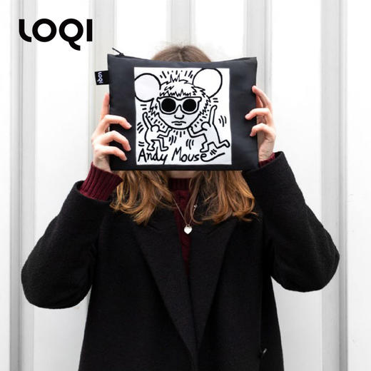 【收纳袋】德国LOQI x 凯斯哈林系列 环保收纳袋三件套 安迪鼠 迷宫 自由女神 文具数码配件收纳整理套包洗漱化妆防泼水 商品图8
