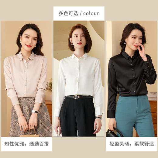 罗蒙春夏女士长袖衬衫经典小方领商务通勤职业OL休闲百搭衬衫女 商品图1