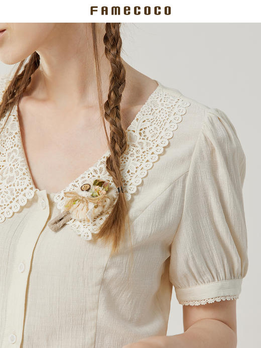 famecoco范可儿镂空绣花领衬衫仙女夏季新款轻奢小众炸街上衣FAB3BH025 商品图1