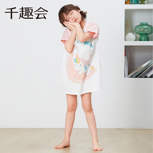 千趣会童装儿童夏款女童童趣可爱印花插肩袖棉质睡裙连衣裙 商品图1