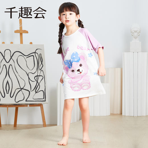 千趣会童装儿童夏款女童童趣可爱印花插肩袖棉质睡裙连衣裙 商品图2