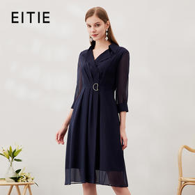EITIE爱特爱夏季新款透视拼接袖时尚优雅连衣裙7007733