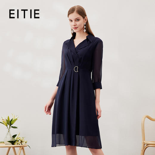 EITIE爱特爱夏季新款透视拼接袖时尚优雅连衣裙7007733 商品图0