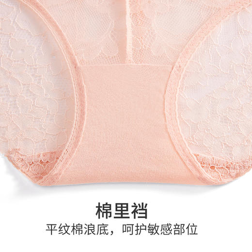HSIA遐轻薄中腰平角裤舒适透气网纱浪漫蕾丝花叶纯棉裆底内裤女【叶子与花】 商品图4