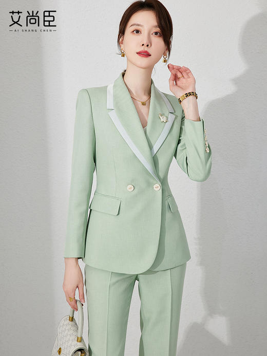 艾尚臣绿色西装外套女春季气质上班工作服教师职业装套装面试正装 商品图3
