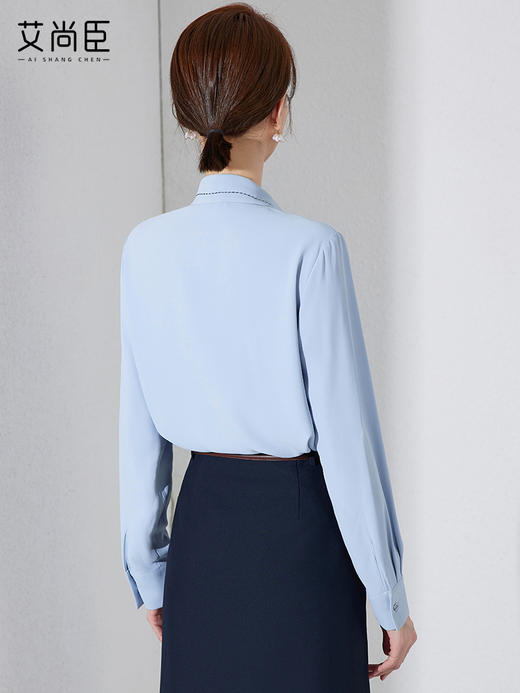 职业蓝色衬衫女设计感夏长袖气质工作服正装大码工装时尚百搭衬衣 商品图4