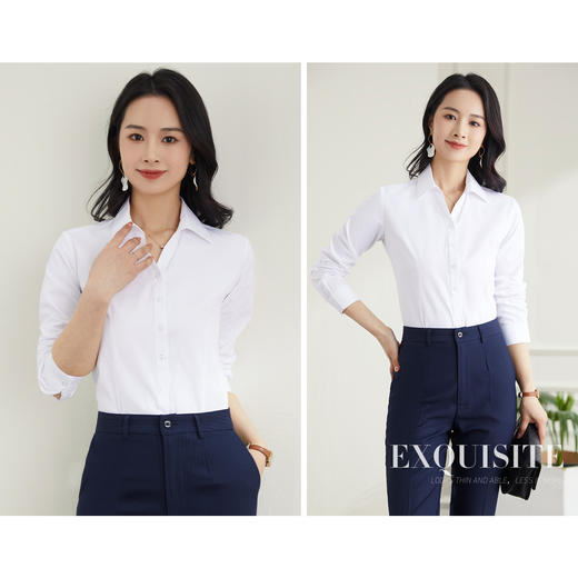 罗蒙春夏女装长袖衬衫女士V领衬衫商务通勤职业工装长袖棉质衬衫女 商品图3