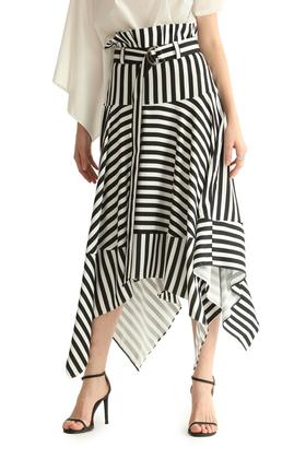 SUMMER & SAGE 黑白条纹不规则半裙 1879