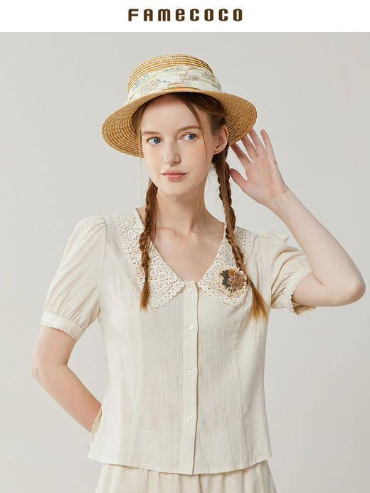 famecoco范可儿镂空绣花领衬衫仙女夏季新款轻奢小众炸街上衣FAB3BH025 商品图3