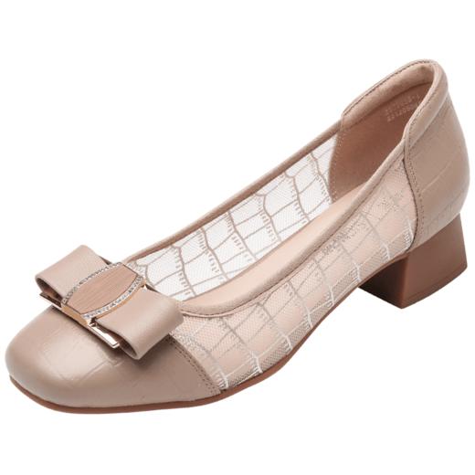 信诺网纱透气凉鞋2023新款夏季妈妈鞋舒适粗跟洋气真皮中年女单鞋23C1935-3 商品图2