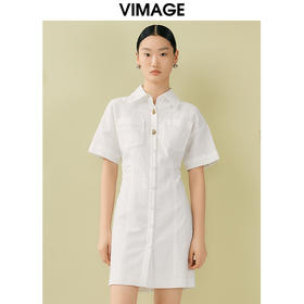 VIMAGE纬漫纪夏季新款时尚百搭简约通勤衬衫连衣裙V1907517
