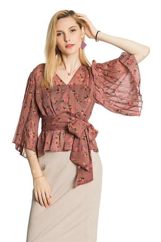 OCTAVIA 半透明裹身印花短上衣 3235 商品图0