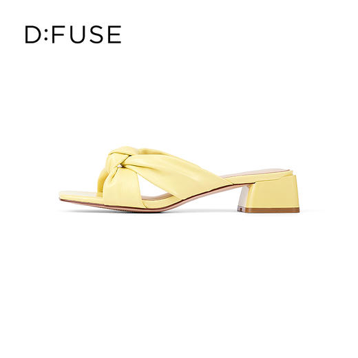 DFuse迪芙斯夏季新款羊皮褶皱蝴蝶结粗跟穆勒拖鞋DF32110669 商品图4