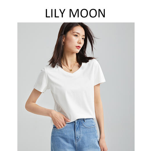 【夏季定制】LILY MOON情侣款天丝汉麻V领圆领气质休闲纯色短袖T恤（全部‘’现货 商品图4