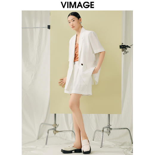 VIMAGE纬漫纪夏季新款通勤纯色短袖宽松西装外套V1903512 商品图1
