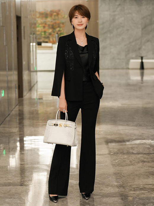 黑色西装套装女2023春季新款设计感气质总裁西服职业两件套 商品图0