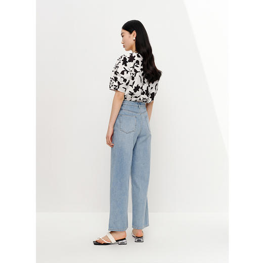 NEELLY纳俪商场同款v领碎花衬衫女单排扣短袖纯棉小众上衣显瘦潮N23042B01045 商品图3