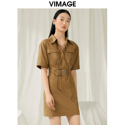 VIMAGE纬漫纪夏季新品时尚通勤复古收腰连衣裙V1907514 商品图3