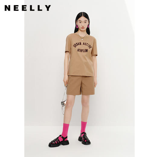 NEELLY纳俪商场同款圆领字母印花短袖T恤女夏季新款宽松纯棉上衣N23042T01040 商品图1