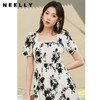 NEELLY纳俪商场同款复古印花方领连衣裙女中长款收腰显瘦A字裙潮N23044Y03304 商品缩略图3