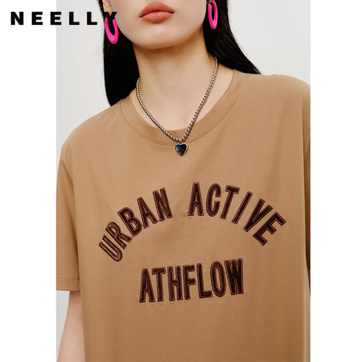NEELLY纳俪商场同款圆领字母印花短袖T恤女夏季新款宽松纯棉上衣N23042T01040 商品图2