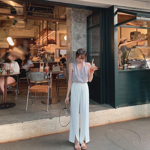 【金蘑菇菇 瘦瘦开叉裤】高腰垂感质感休闲裤小个子显腿长 商品图1